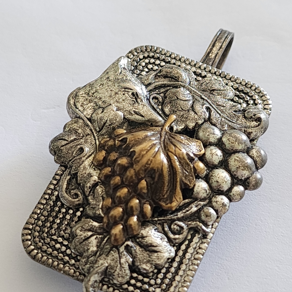 Silver and Gold Tone Fox Grape Handmade Jewelry  Pendant Mix3d Metals
